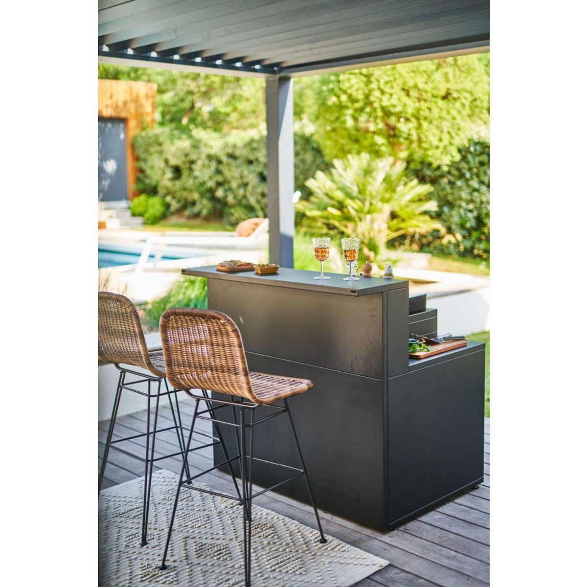 FORGE ADOUR Meuble de cuisine extérieure SC CBN Cuisine Comptoir Bar Noir