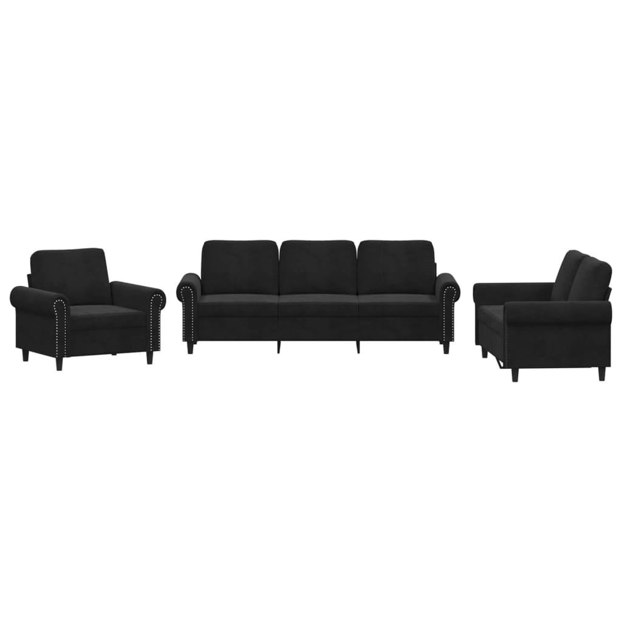 Voir la diapositive 2 : VIDAXL Ensemble de canapes 3 pcs avec coussins Noir Velours