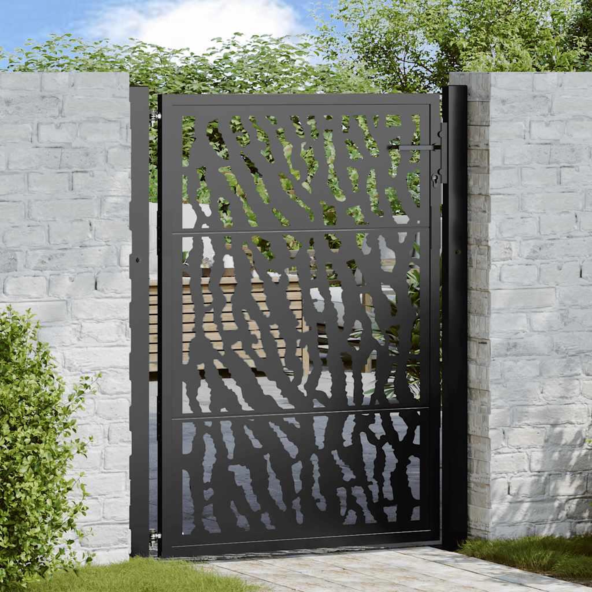 VIDAXL Portail de jardin noir 105x130 cm acier conception de traces