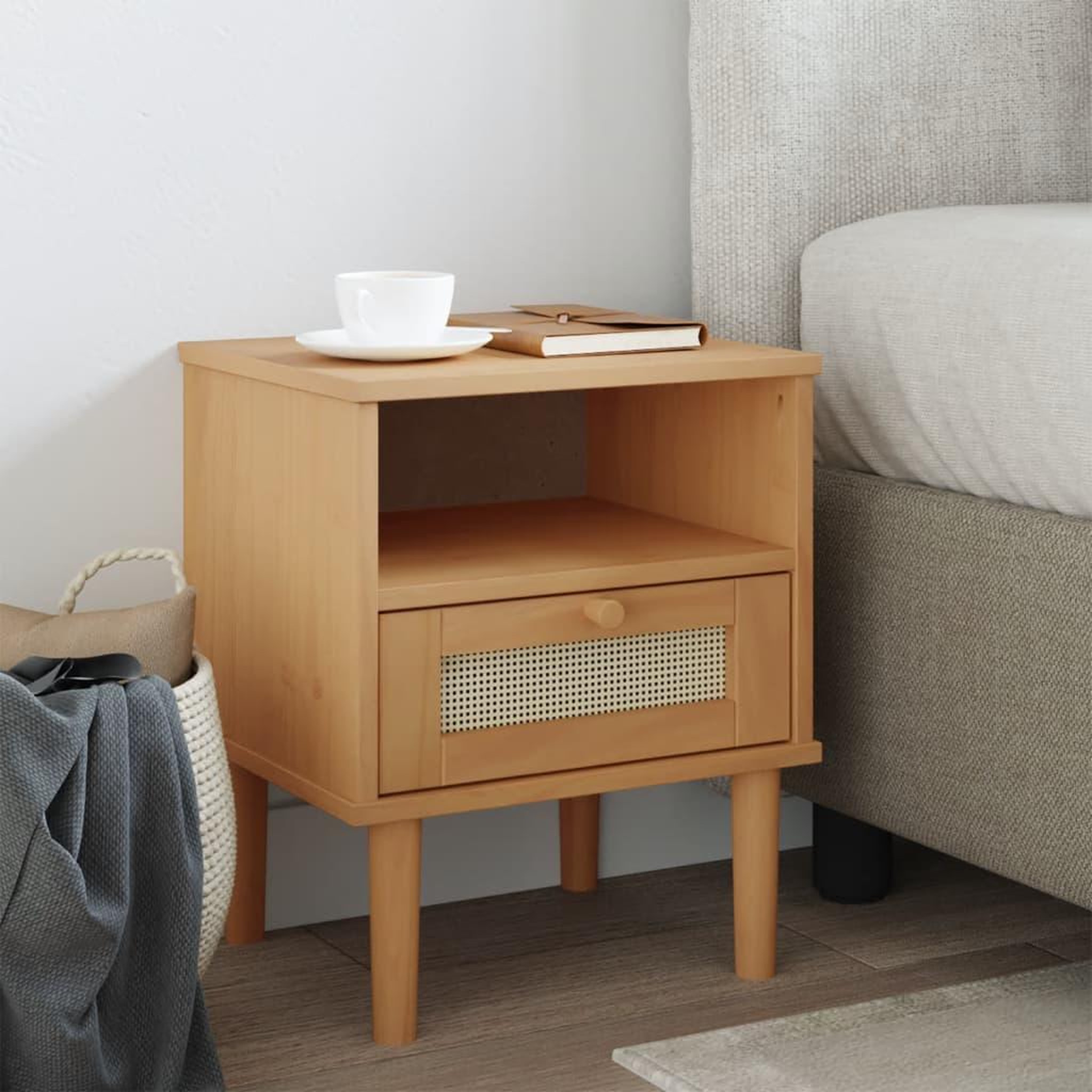 VIDAXL Table de chevet SENJA aspect de rotin marron bois de pin massif