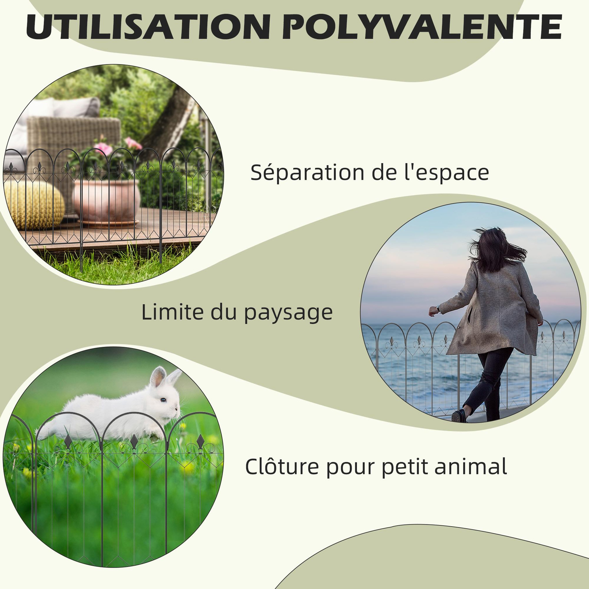 Voir la diapositive 6 : OUTSUNNY Lot de 5 clôtures de jardin décoratives en métal avec ornements - dim. totales 305L x 79,5H cm - noir
