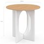 Voir la diapositive 4 : ID MARKET Table à manger fixe ronde ALOISE 4 personnes pied arc blanc et bois 80 cm