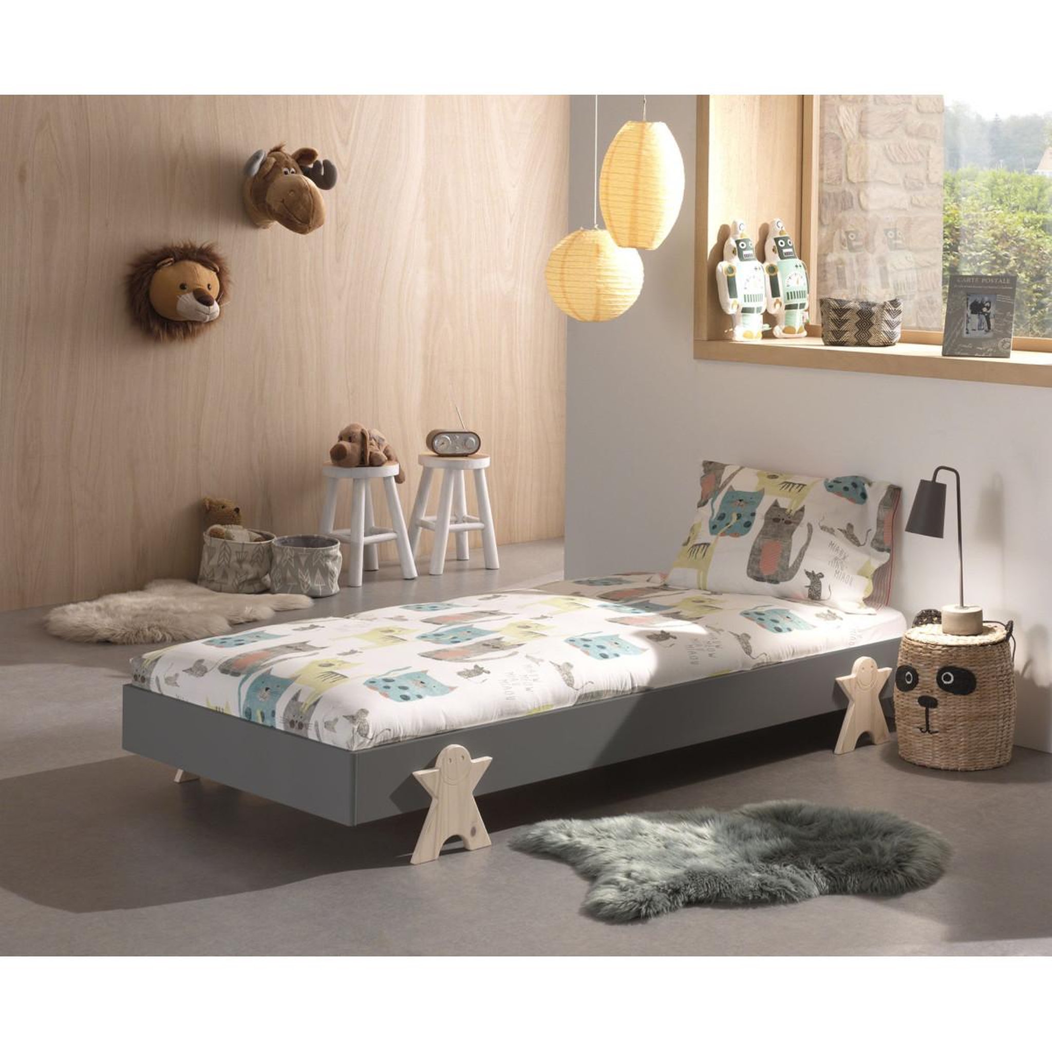Voir la diapositive 3 : Paris Prix Lit enfant en bois  modulo smiley  90x200cm gris