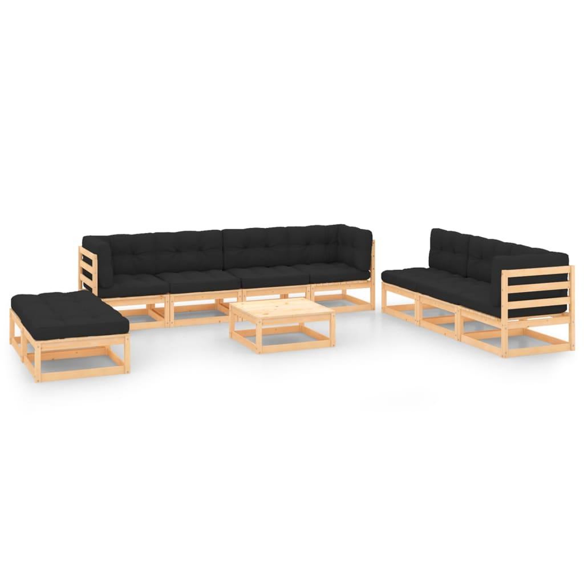 Voir la diapositive 1 : VIDAXL Salon de jardin 10 pcs avec coussins Bois de pin massif