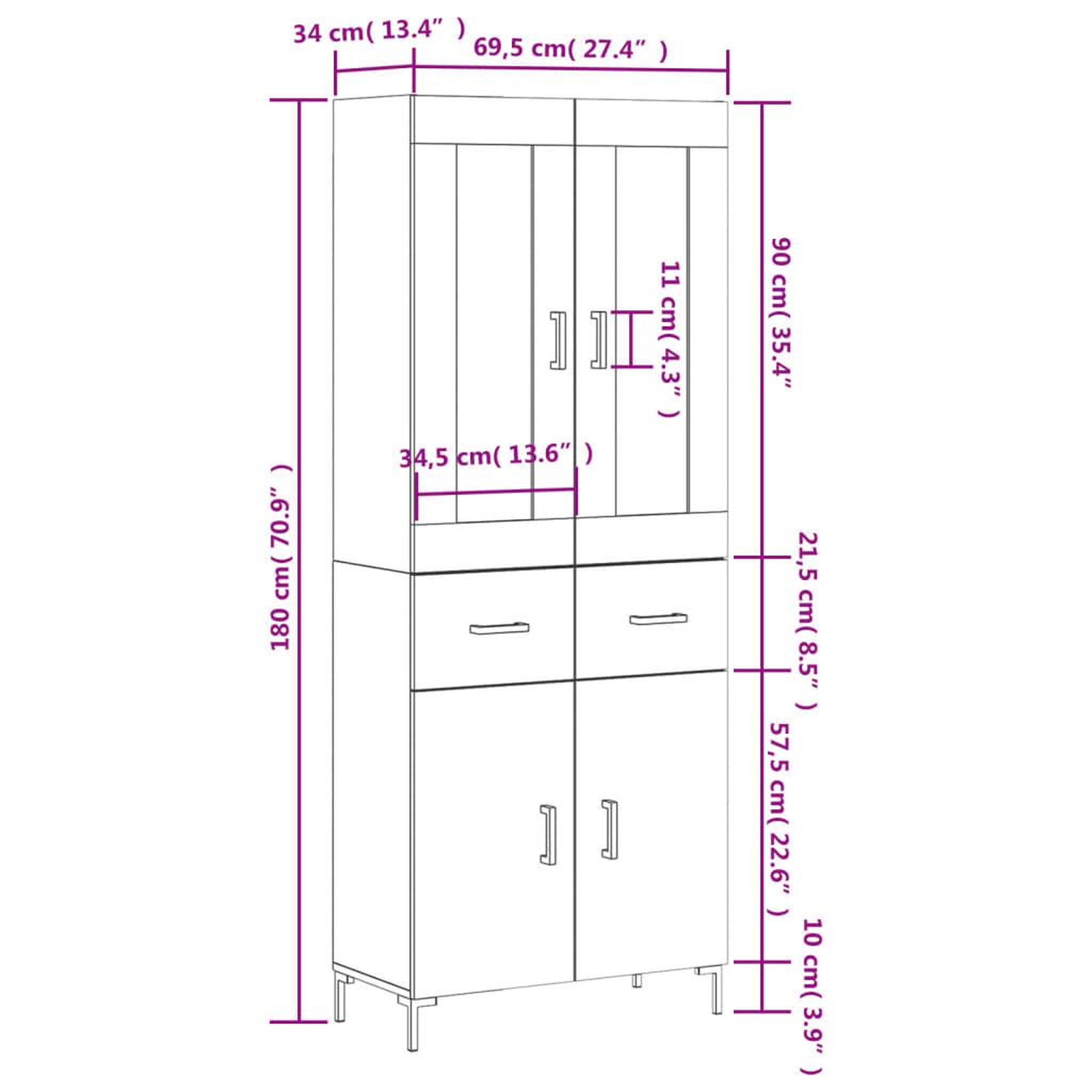 Voir la diapositive 6 : VIDAXL Buffet haut Blanc 69,5x34x180 cm Bois d'ingenierie