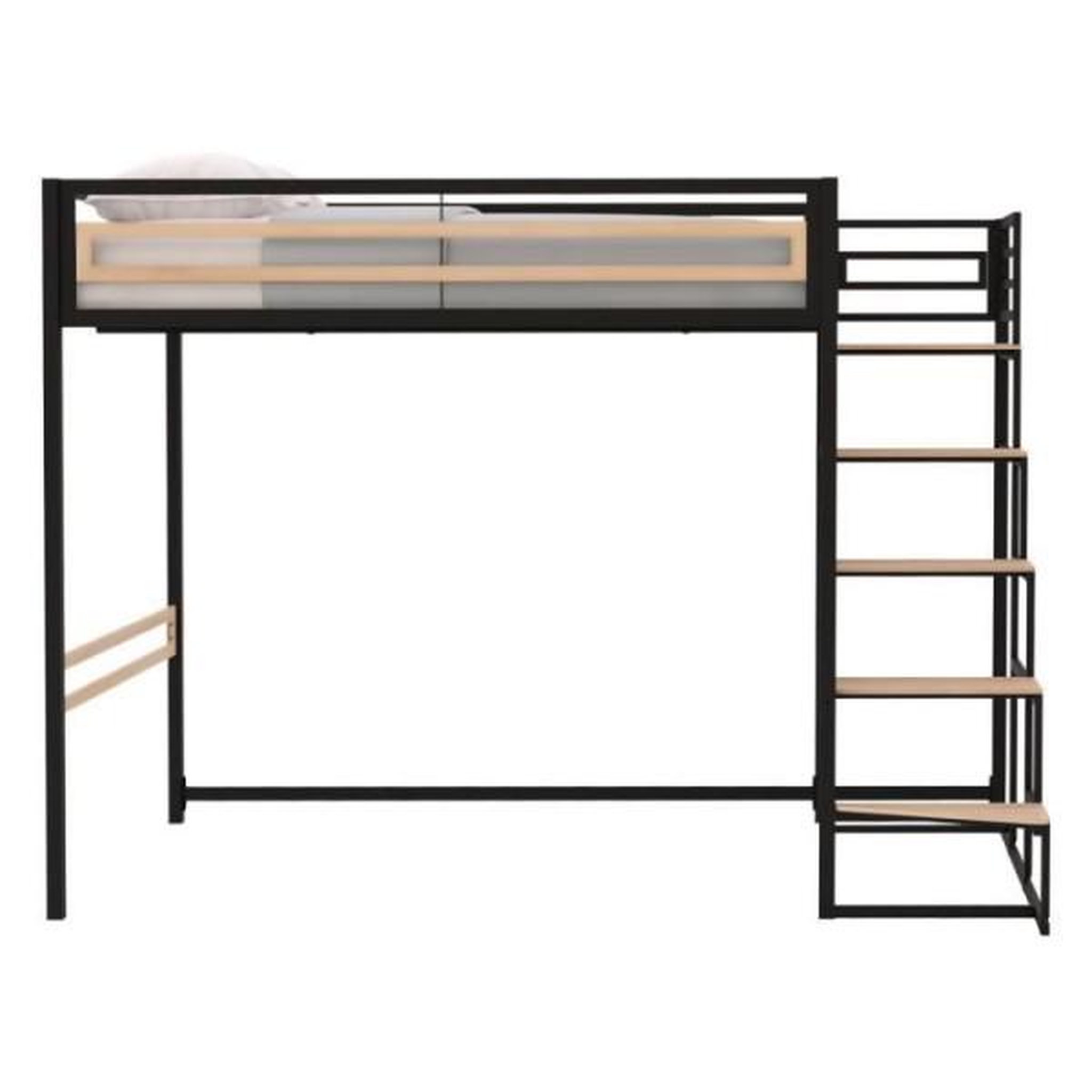 Voir la diapositive 3 : MARKET24 Lit mezzanine LEON - 140x190 cm - Métal noir - Sommier inclus