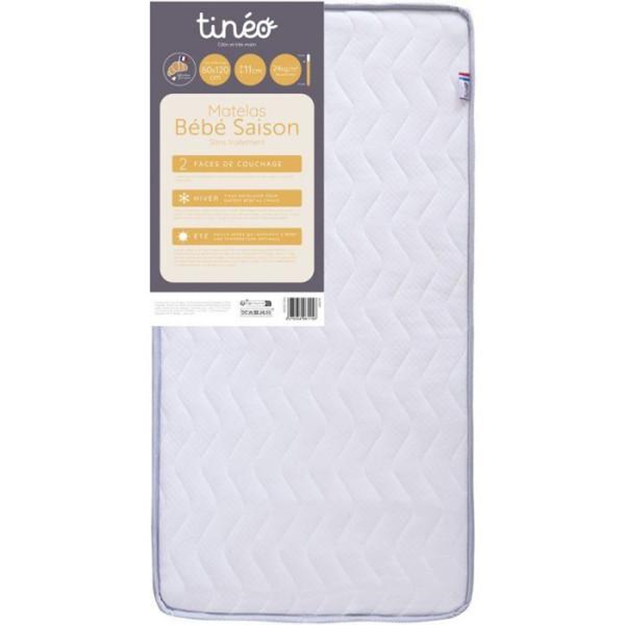 Voir la diapositive 2 : TINEO Matelas bébé saison - 60 x 120 cm - Ep. 11 cm - TINEO