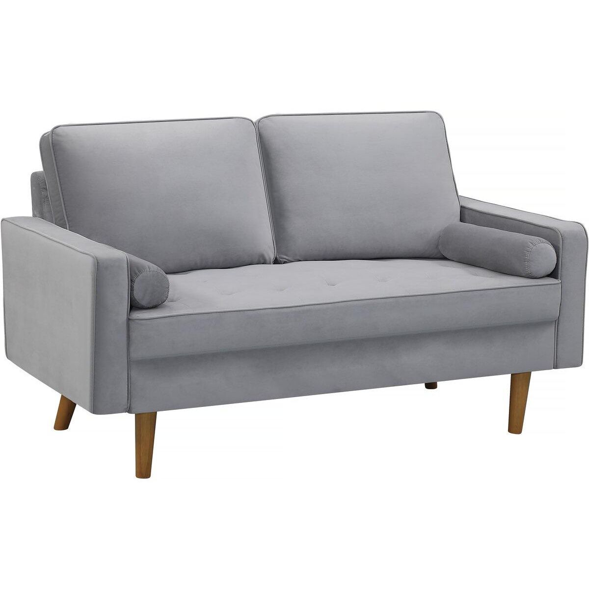 Habitat et Jardin Canapé fixe en velours  Yannick  - 82 x 147 x 86 cm - 2 places - Gris clair.