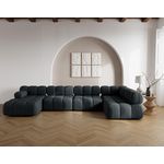 LISA DESIGN Ruby - canapé panoramique modulable d'angle droit 7 places en velours texturé. Coloris disponibles : Gris, Bleu, Noir, Beige, Orange