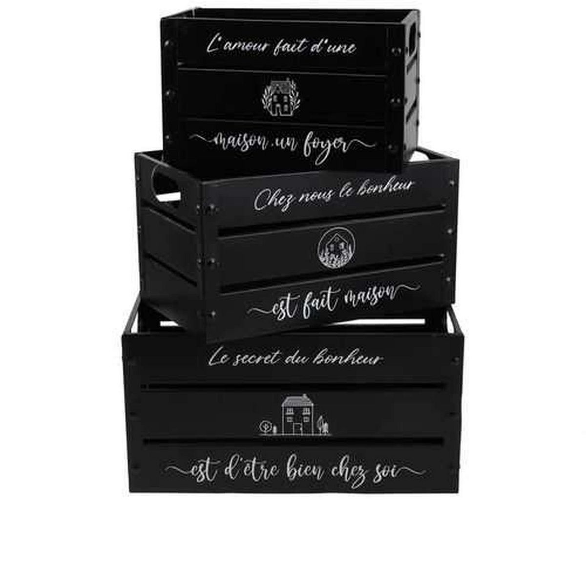 DIVERS Lot de 3 caisses métal décorées - Noir