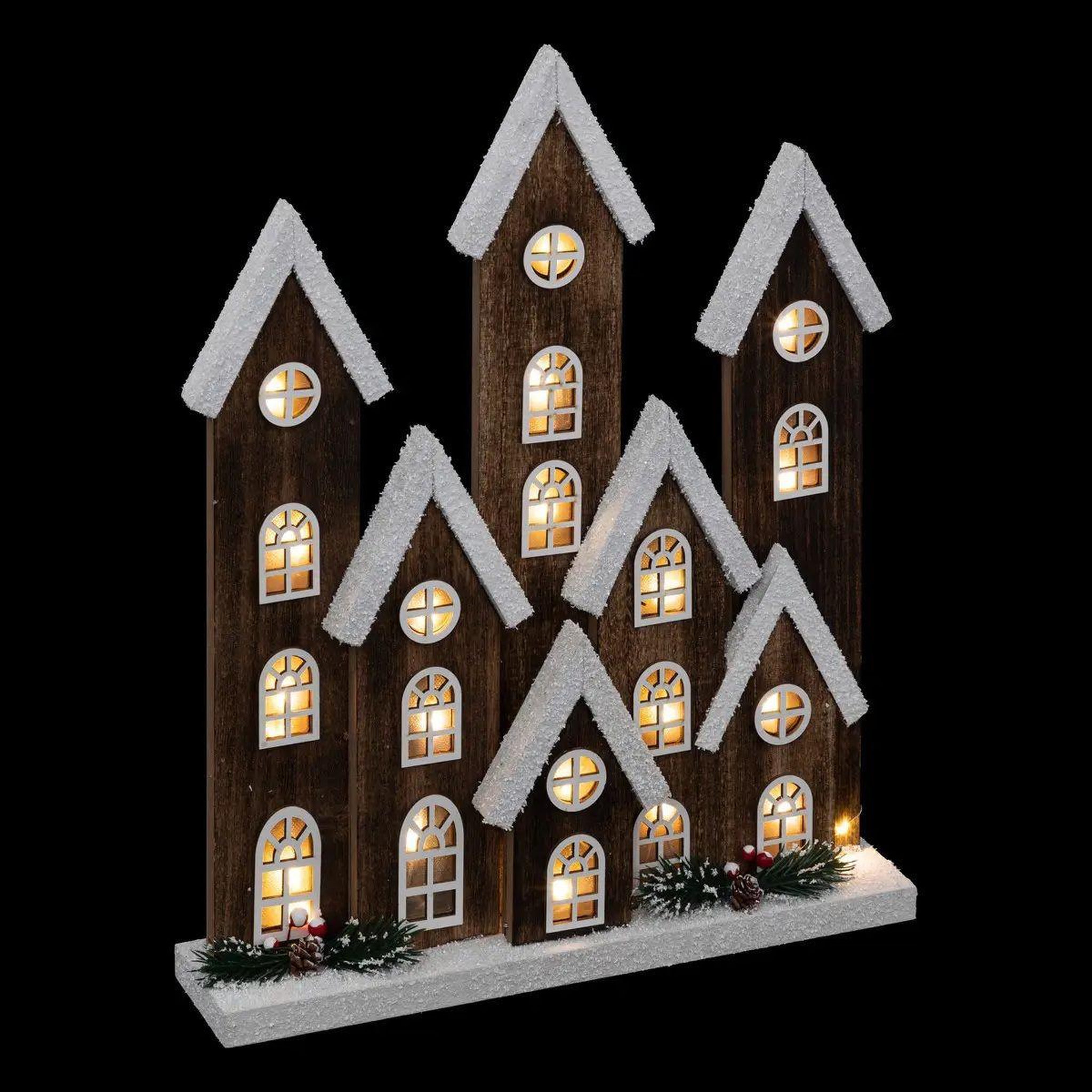 Voir la diapositive 2 : ATMOSPHERA Village lumineux décoratif  neige  40cm marron