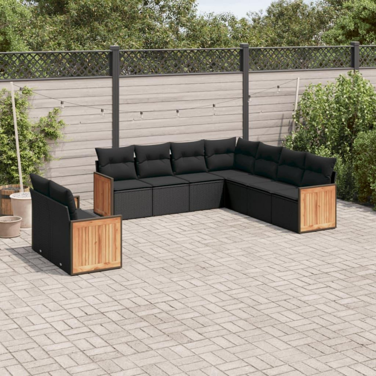 VIDAXL Salon de jardin 9 pcs avec coussins noir resine tressee