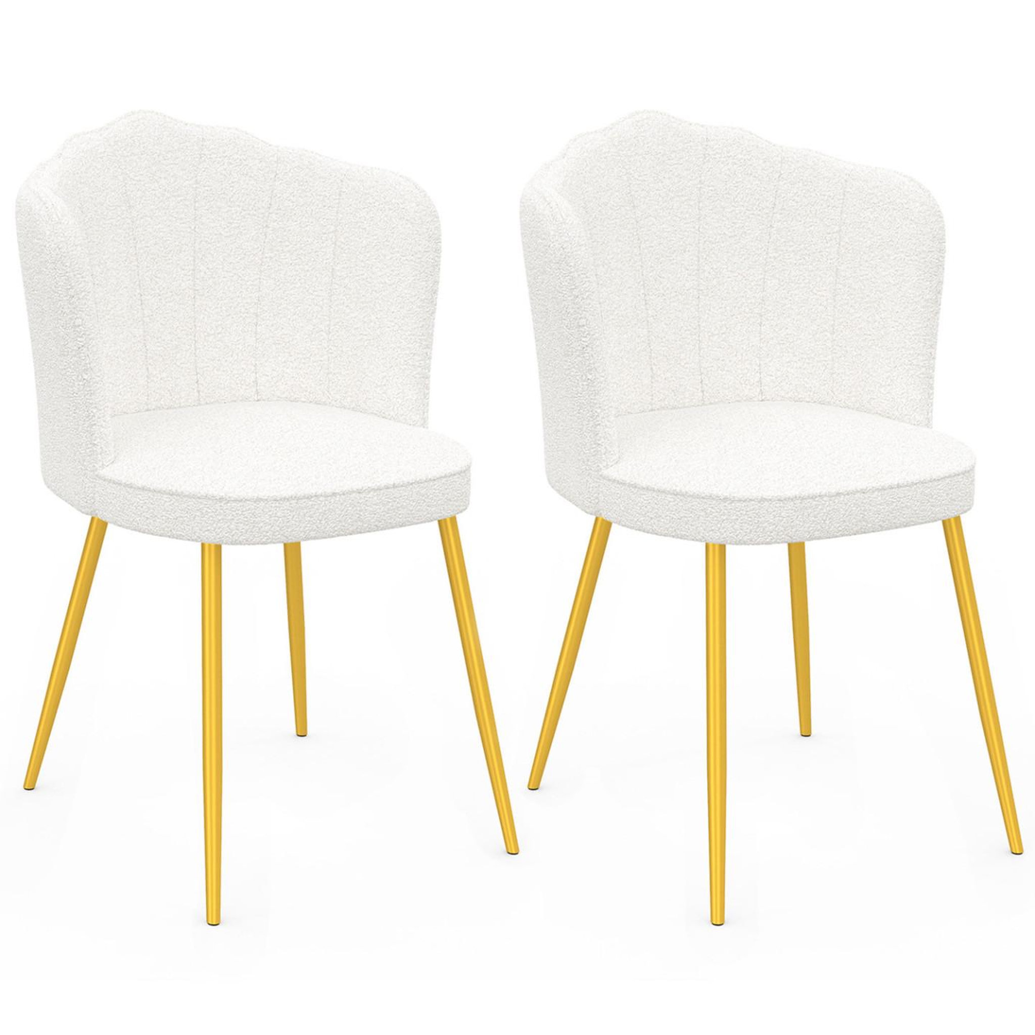 ID MARKET Lot de 2 chaises coquillage adelaide bouclette blanche pieds dorés