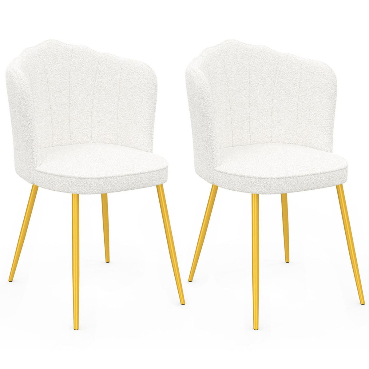 ID MARKET Lot de 2 chaises coquillage ADELAIDE bouclette blanche pieds dorés