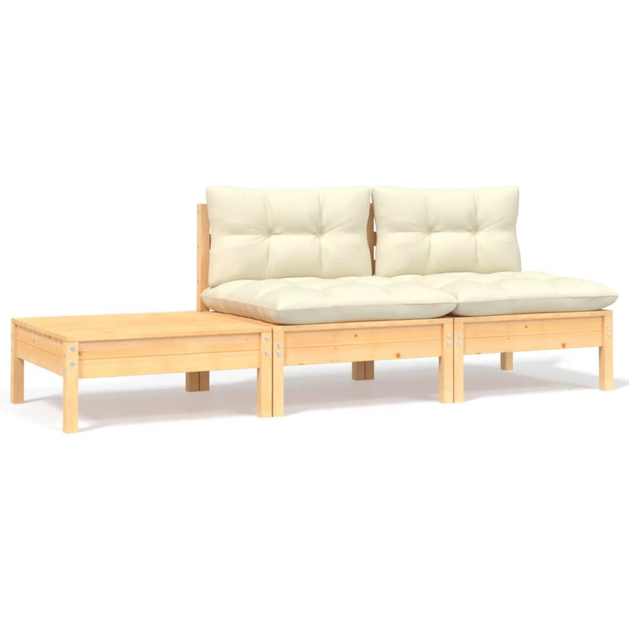 Voir la diapositive 1 : VIDAXL Salon de jardin 3 pcs avec coussins creme Bois de pin massif