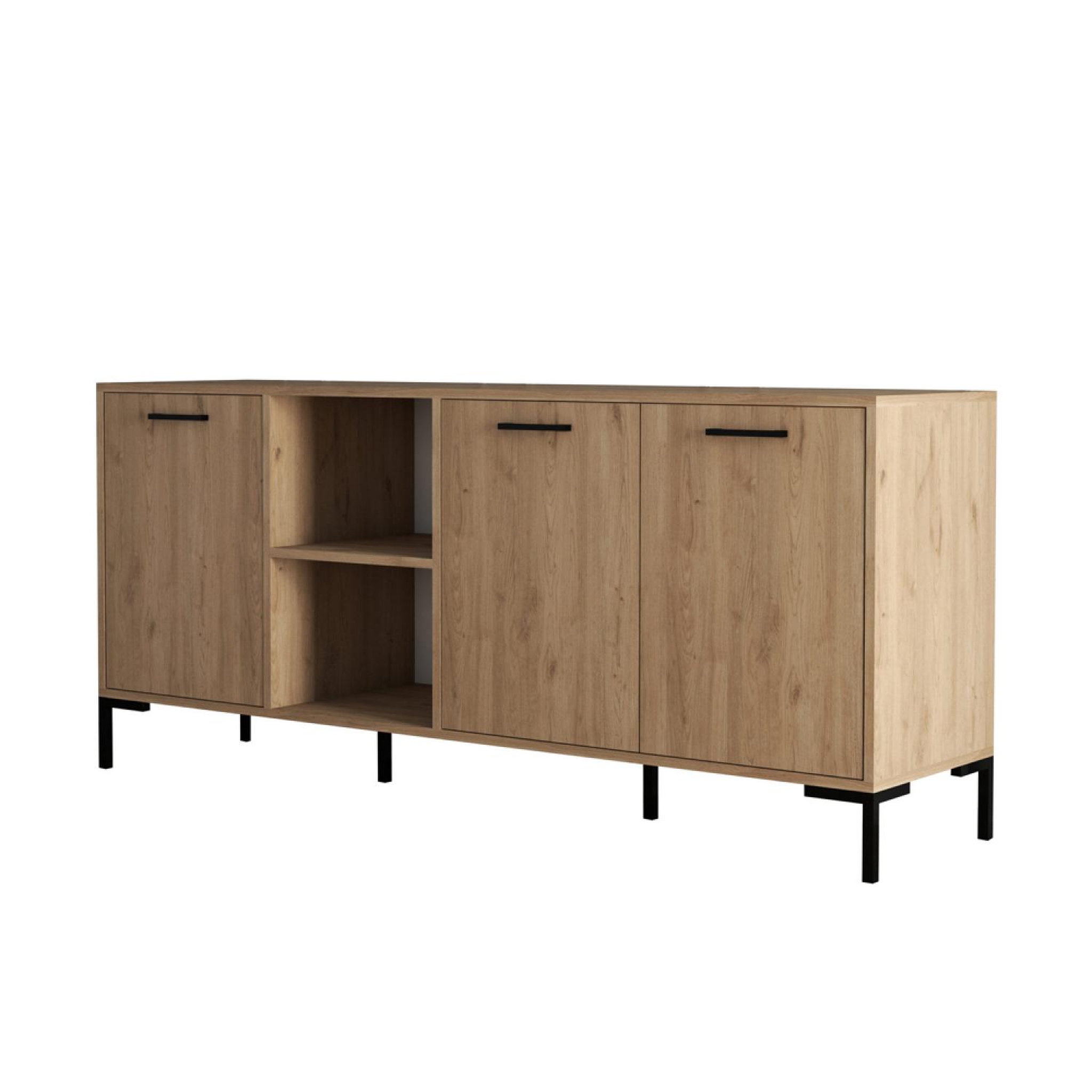 CONCEPT USINE Buffet 3 portes et 2 niches finition bois et métal noir 180x80cm aura