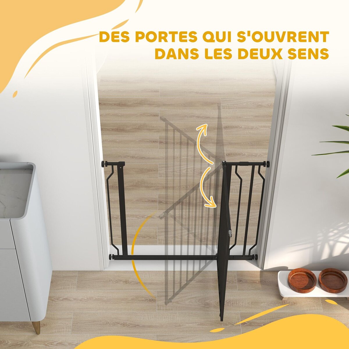 PAWHUT Barrière de sécurité chien réglable 75-95 cm - porte verrouillable - sans perçage - acier ABS noir