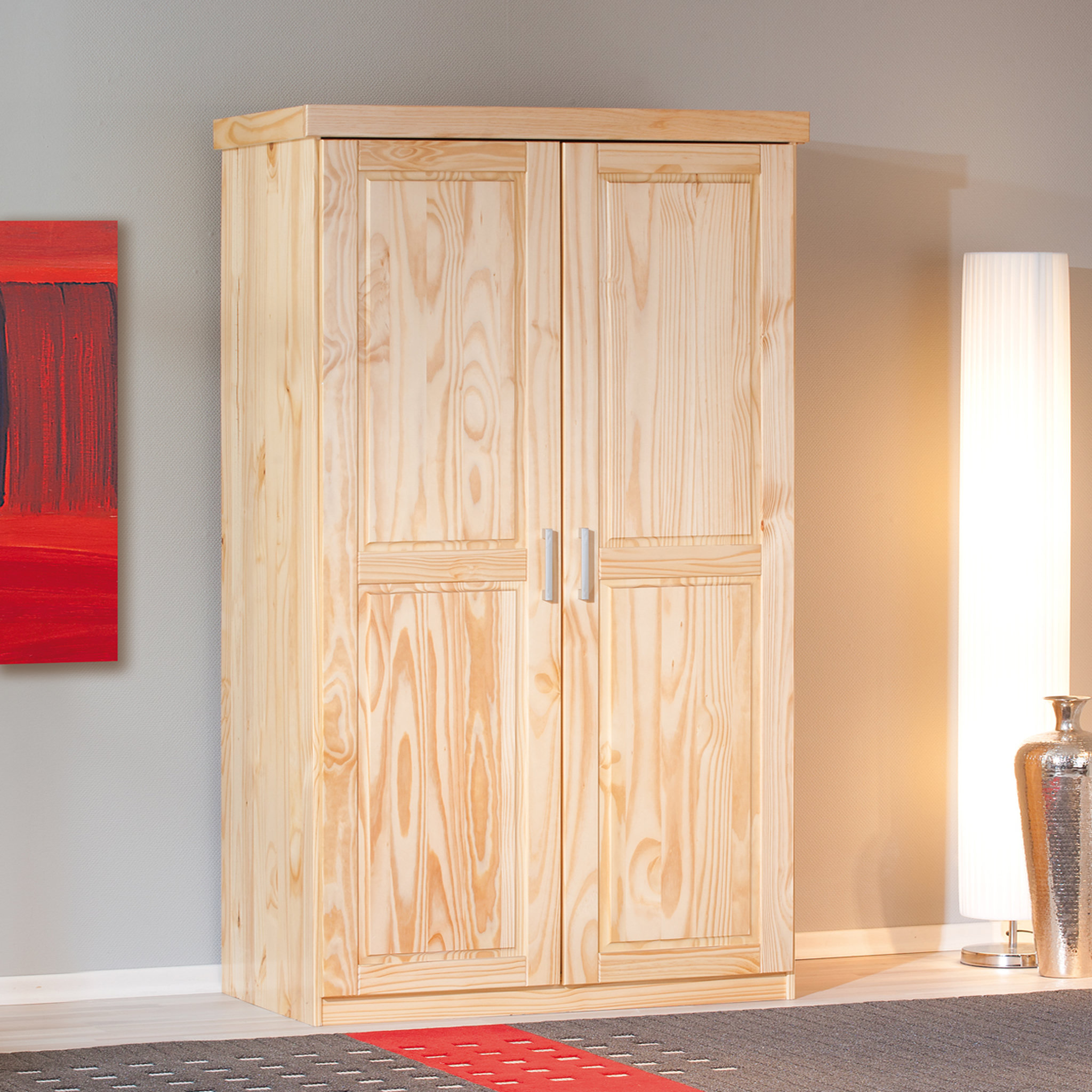Voir la diapositive 2 :  Armoire de chambre 2 portes avec penderie pin massif naturel ULLI