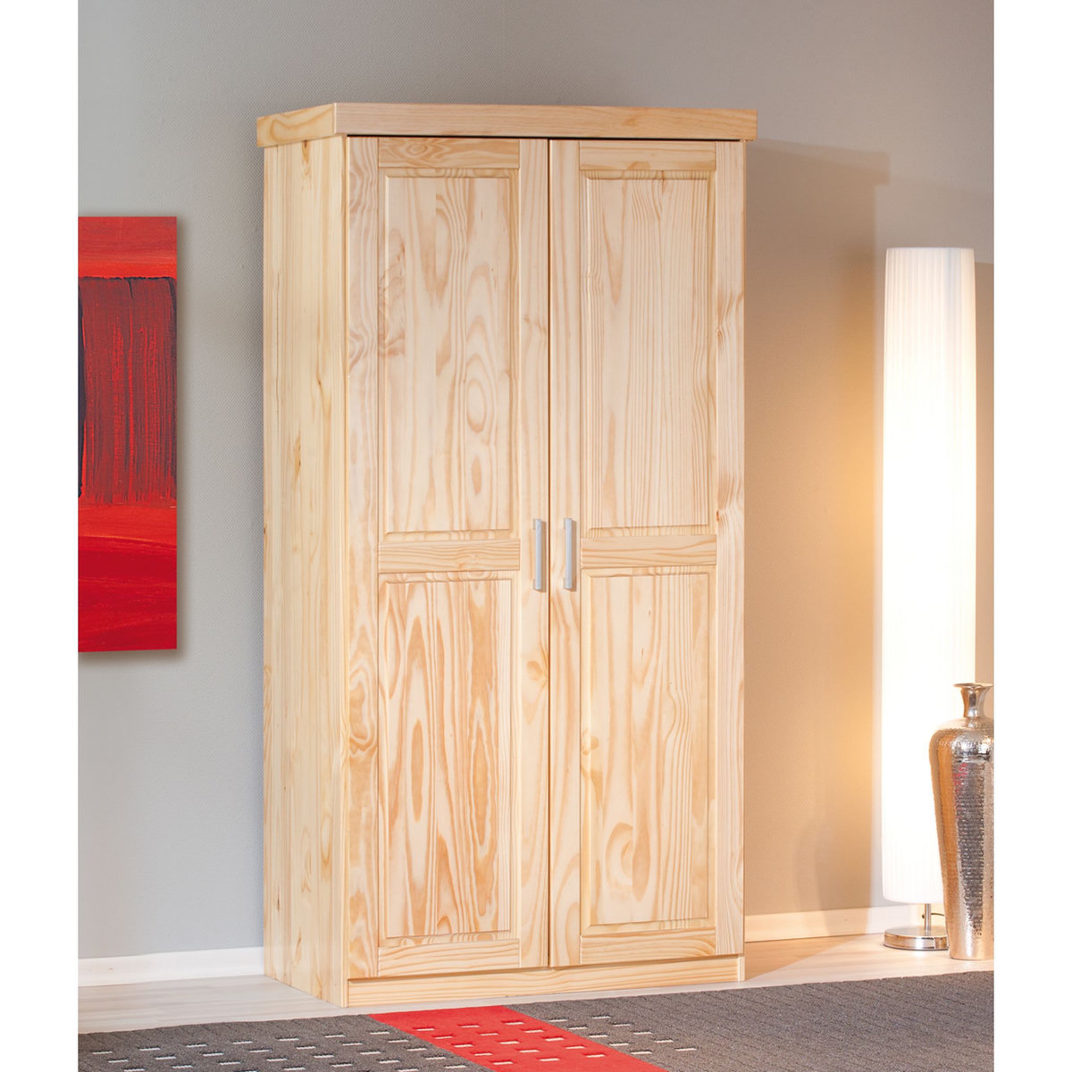  Armoire de chambre 2 portes avec penderie pin massif naturel ULLI