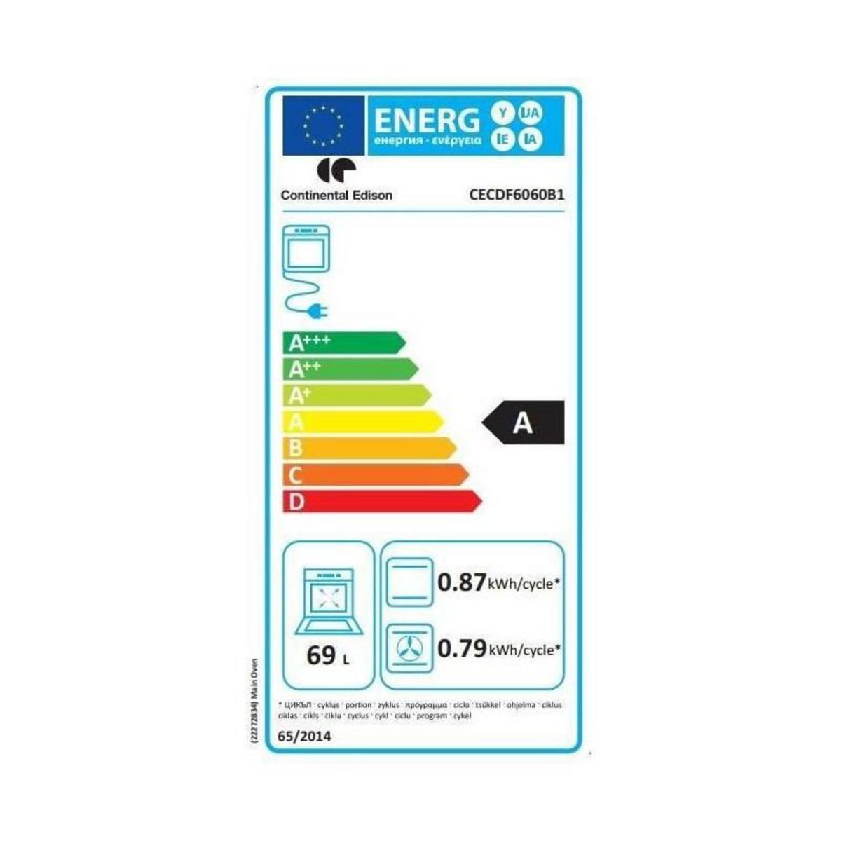 CONTINENTAL EDISON Cuisiniere gaz CONTINENTAL EDISON CEDF6060B1 - 4 feux - noir - L60 xP60 x H90 cm