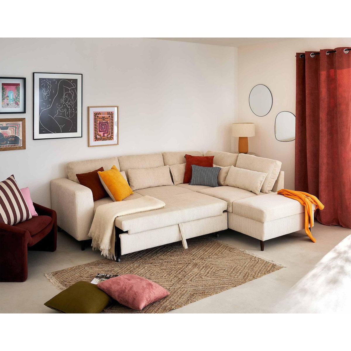 BEST MOBILIER Aubepine - canapé d'angle réversible 5 places - convertible avec coffre - en velours côtelé