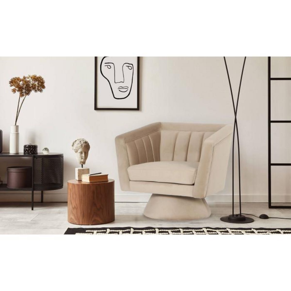 Paris Prix Fauteuil Design Velours  Victor  91cm Taupe