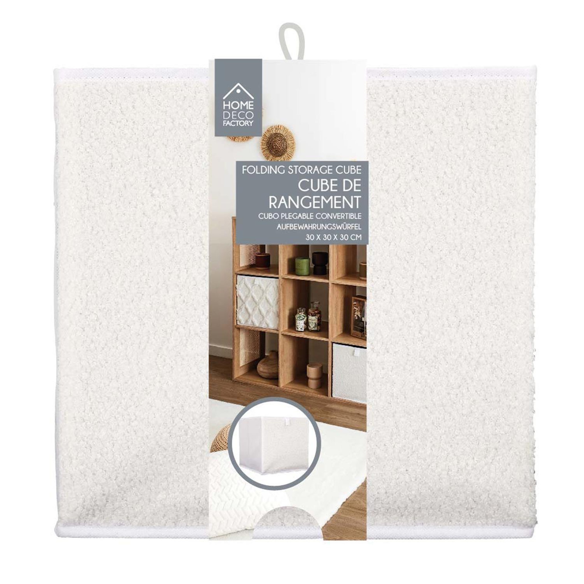 Voir la diapositive 5 : TOILINUX Lot de 2 cubes de rangement pliable bouclette - 30 x 30 cm - beige