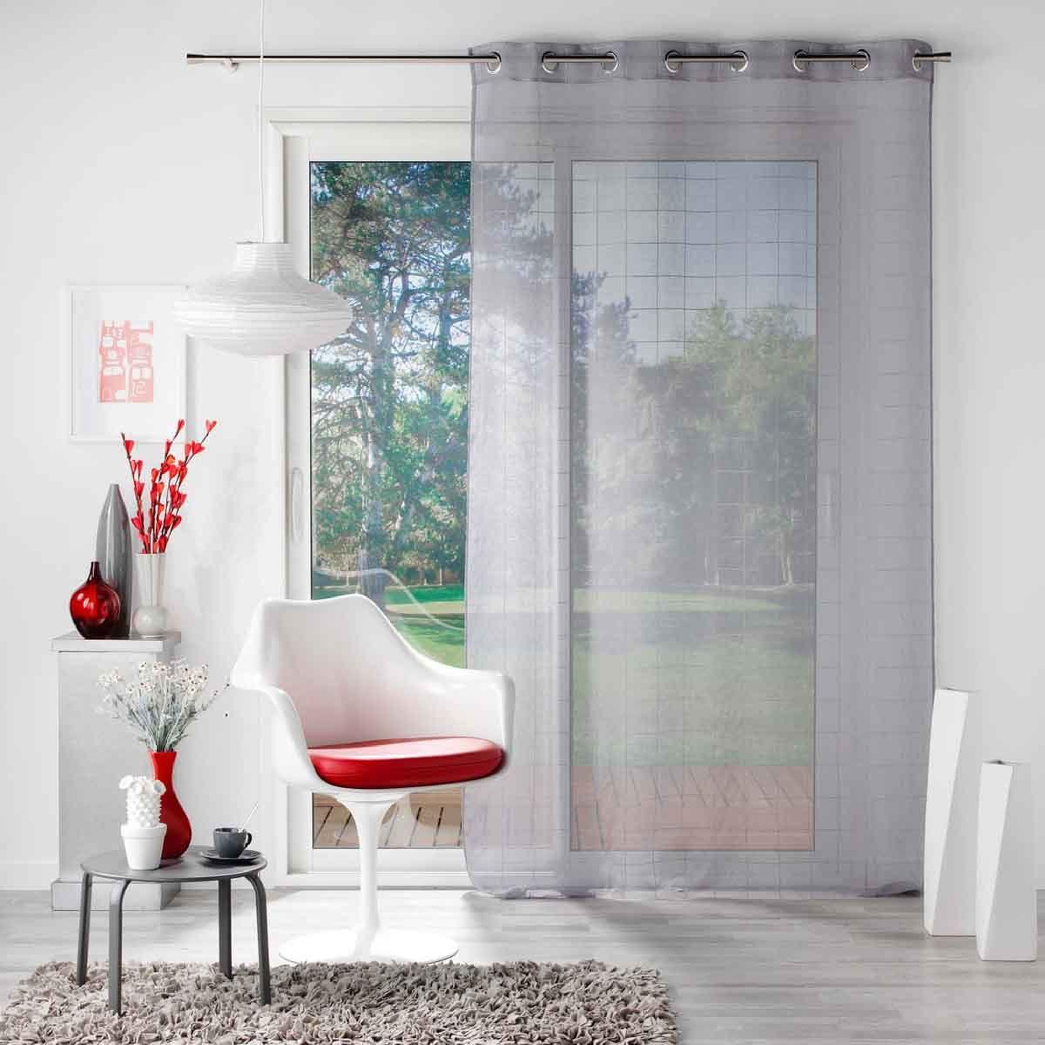 Voir la diapositive 4 : Douceur d'Intérieur Rideau voilage à œillets  eulalie  140x240cm gris