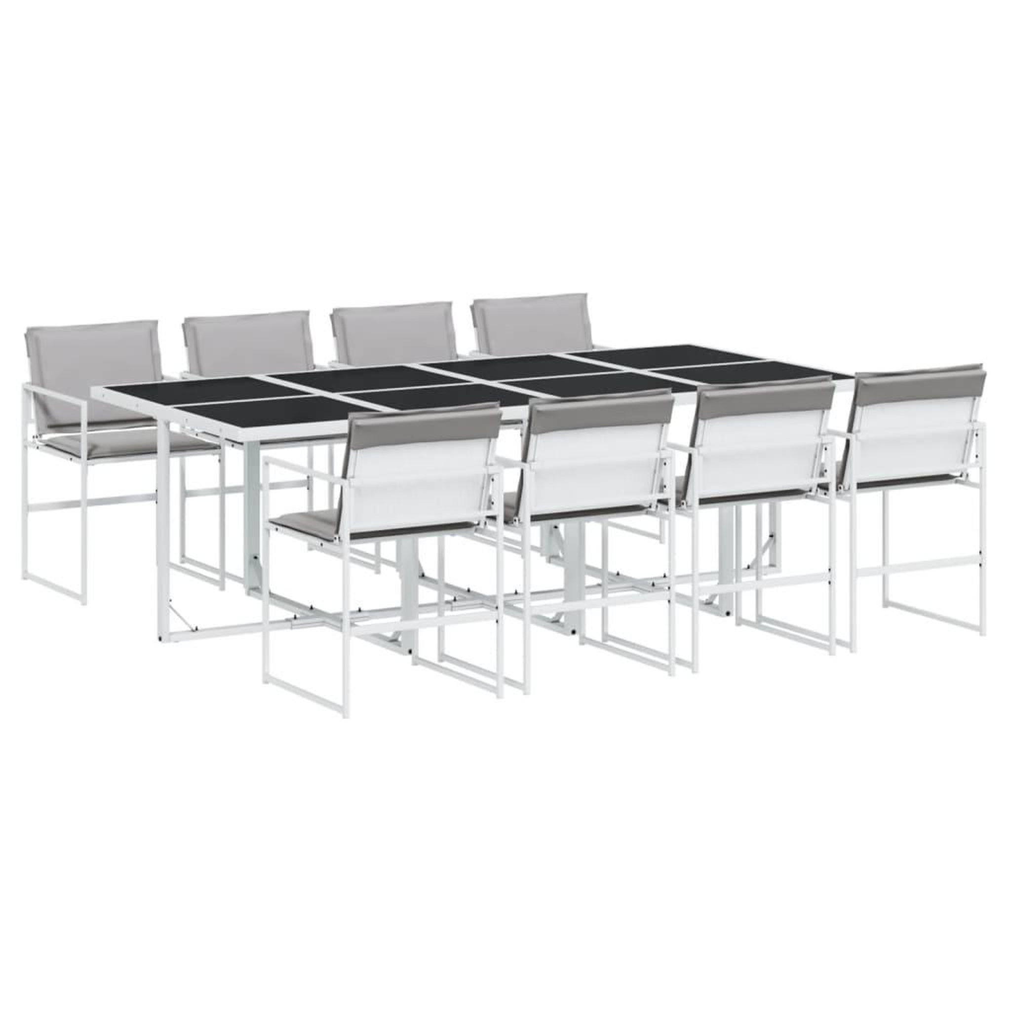 Voir la diapositive 2 : VIDAXL Ensemble a manger de jardin avec coussins 9 pcs blanc textilene