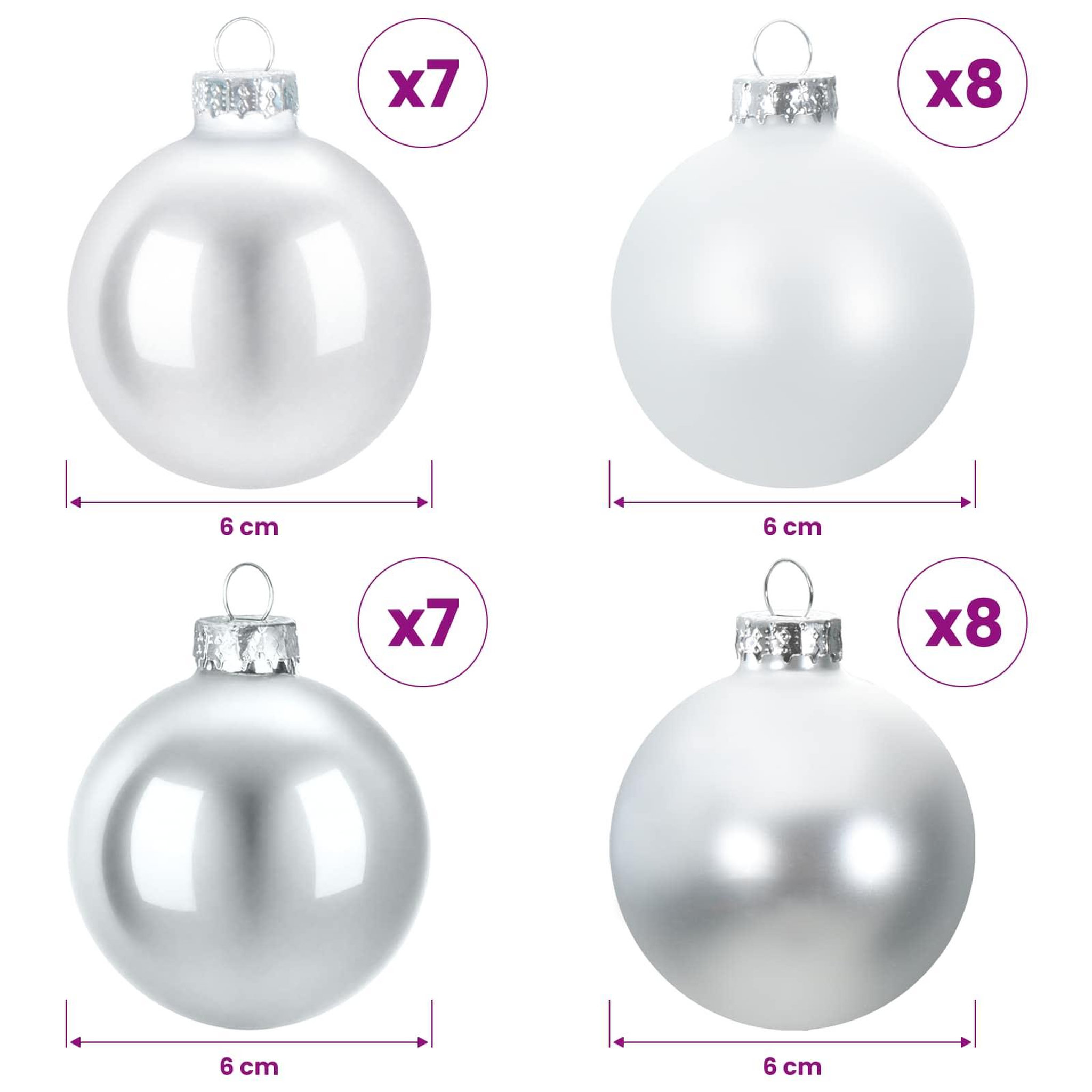 Voir la diapositive 6 : VIDAXL Ensemble de boules de Noël 30 pc Argente et blanc 6 cm