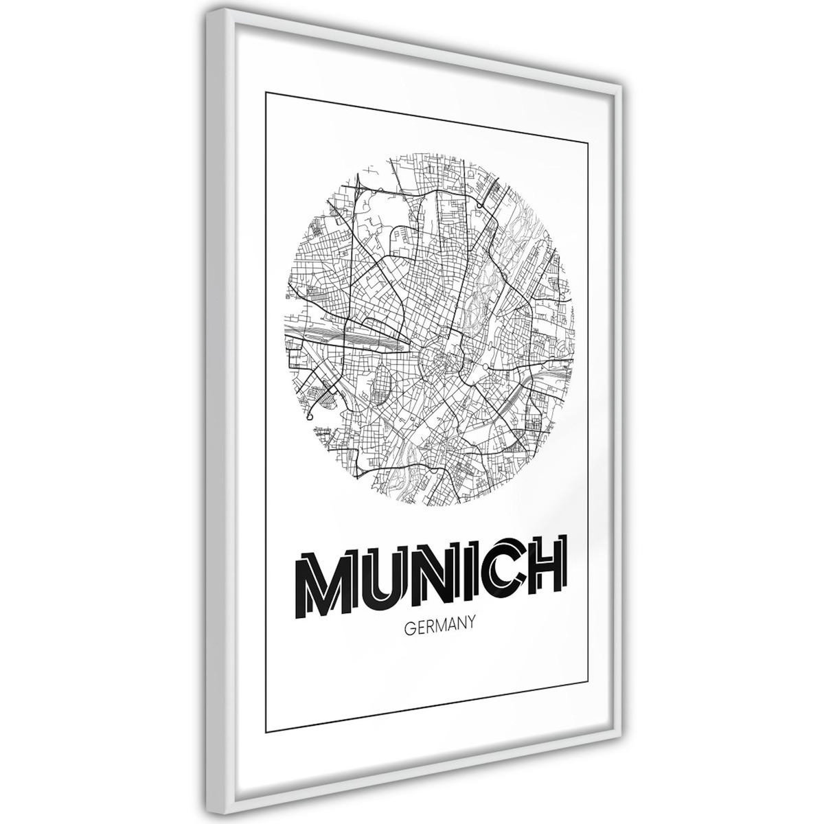 Paris Prix Affiche Murale Encadrée  City Map Munich Round