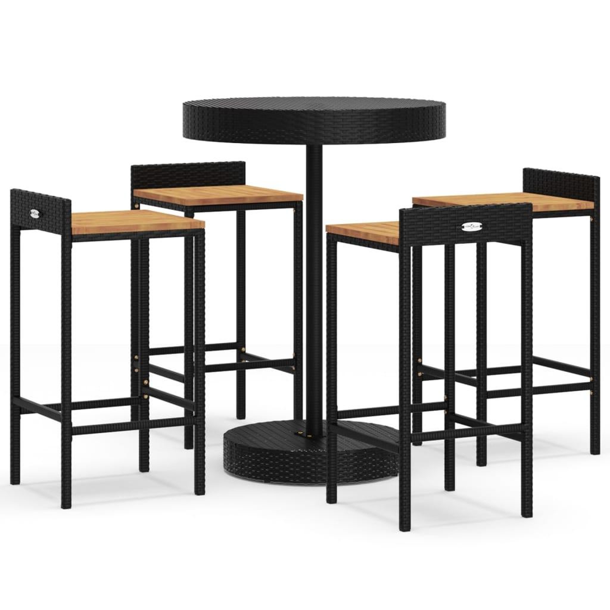 Voir la diapositive 2 : VIDAXL Ensemble de bar jardin 5 pcs noir poly rotin/bois massif acacia