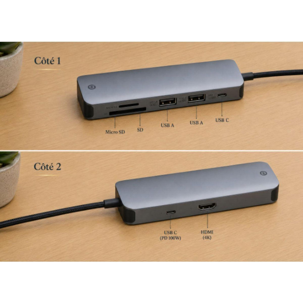 ESSENTIEL B Hub USB C 7 en 1 2 USB-A + 3 USB-C + 2 ports SD