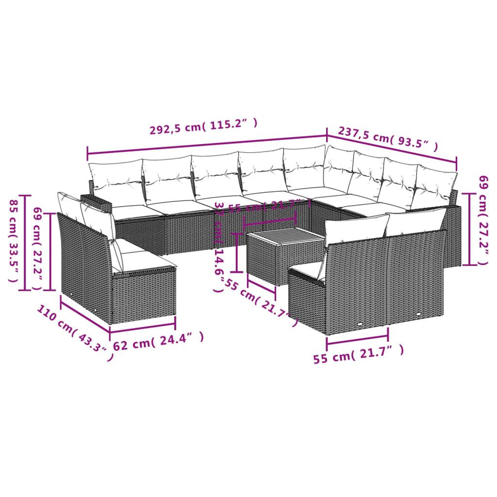 Voir la diapositive 3 : VIDAXL Salon de jardin avec coussins 13 pcs beige resine tressee