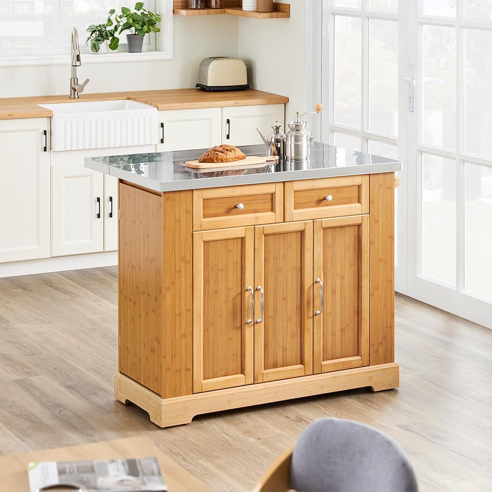 Voir la diapositive 6 : SOBUY SoBuy - Îlot De Cuisine à deux tiroirs - Couleur Bois - 107x43x92.5cm - Rustique - FKW130-N