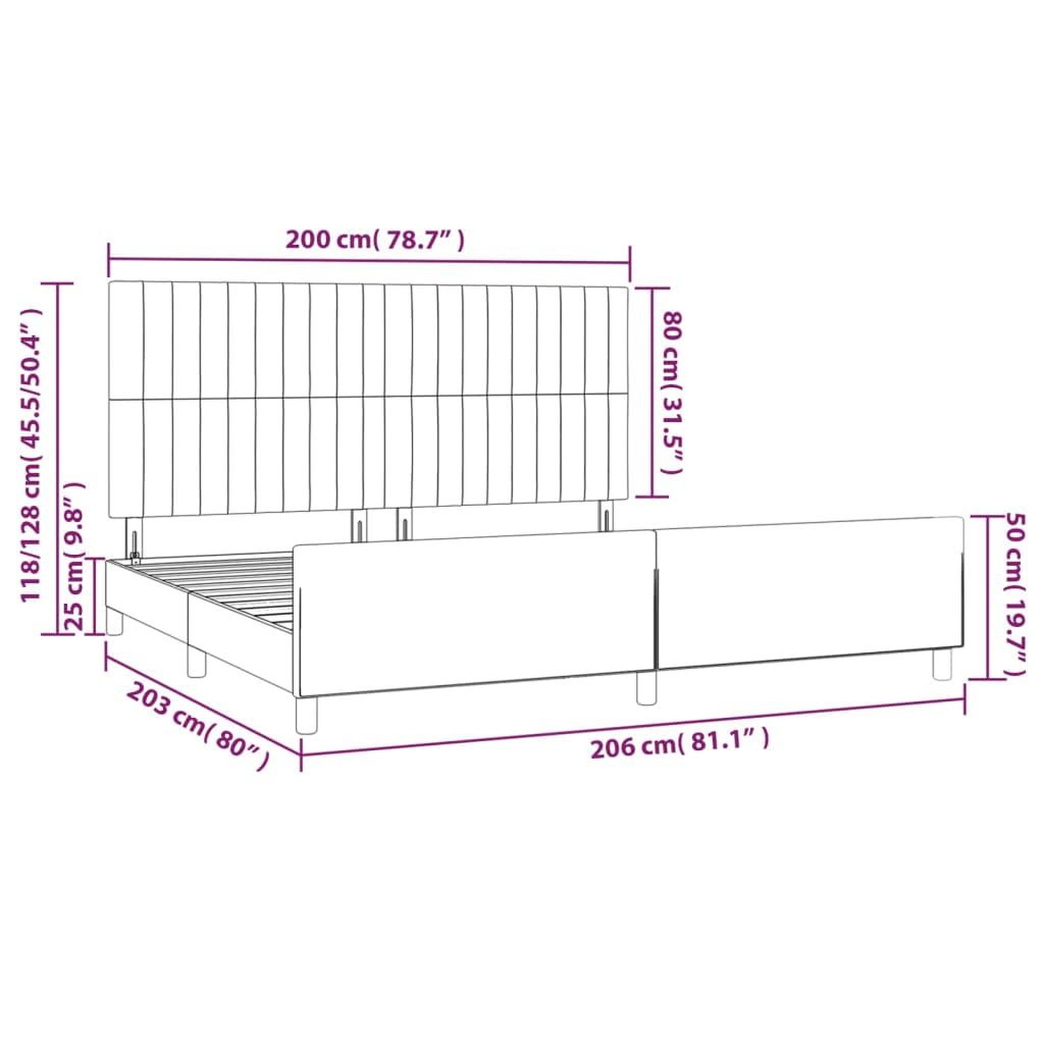 Voir la diapositive 6 : VIDAXL Cadre de lit sans matelas noir 200x200 cm tissu