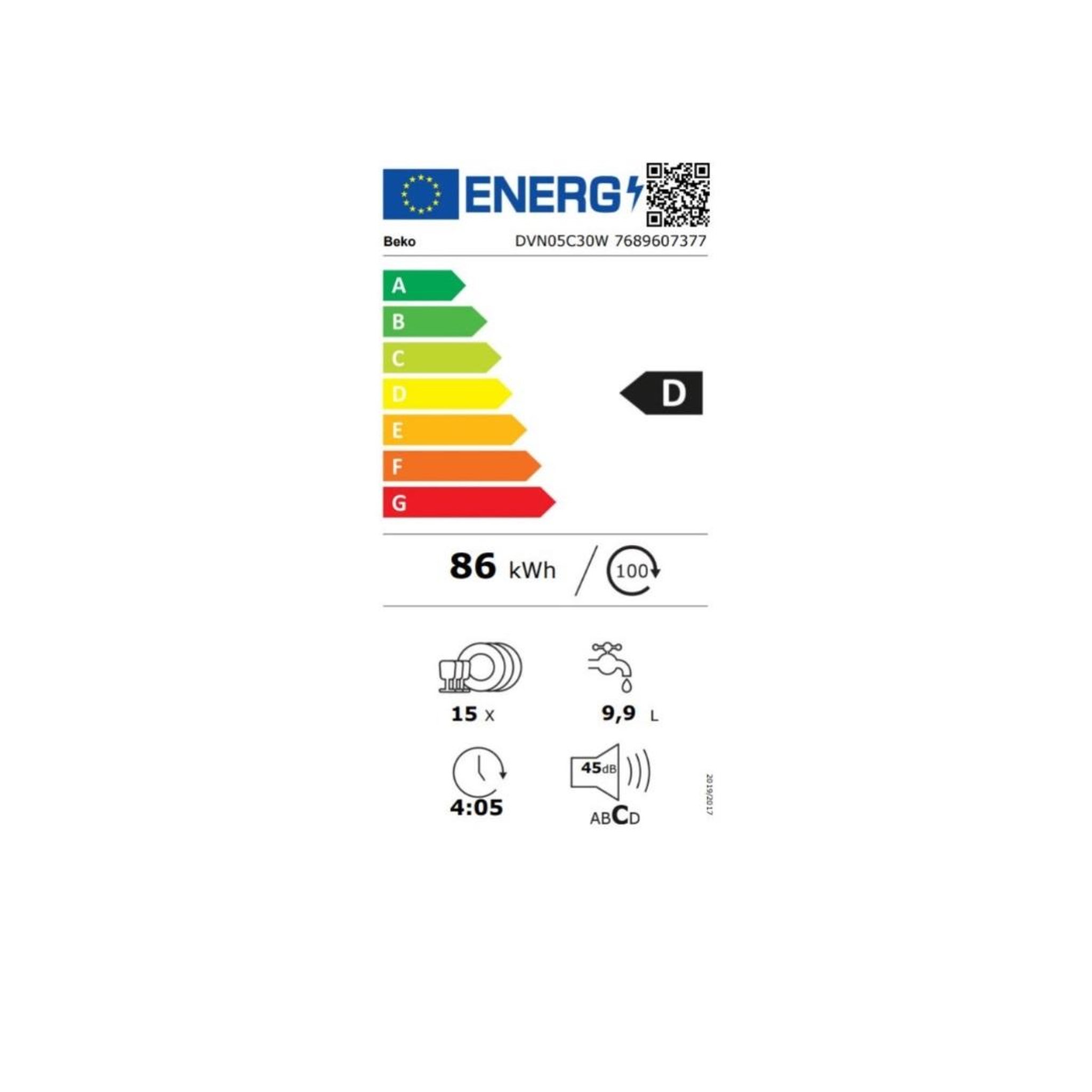 Voir la diapositive 2 : Beko Lave-vaisselle 60cm 15 couverts 45db - dvn05c30w