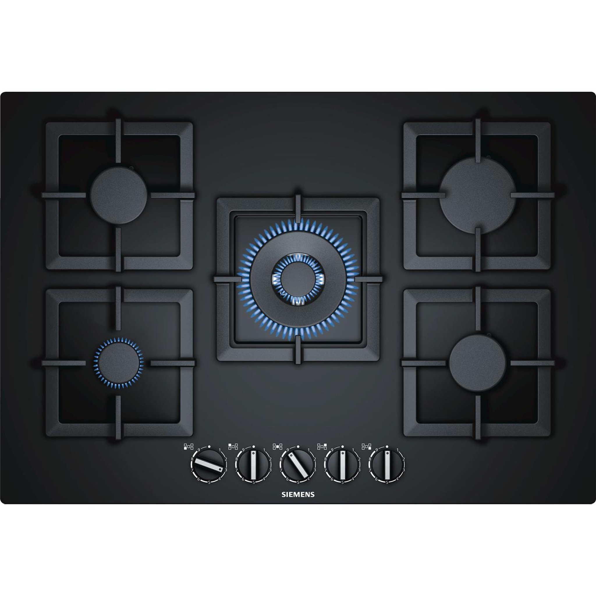 Voir la diapositive 1 : Siemens Table verre gaz 75cm 5 feux noir - ep7a6qb20