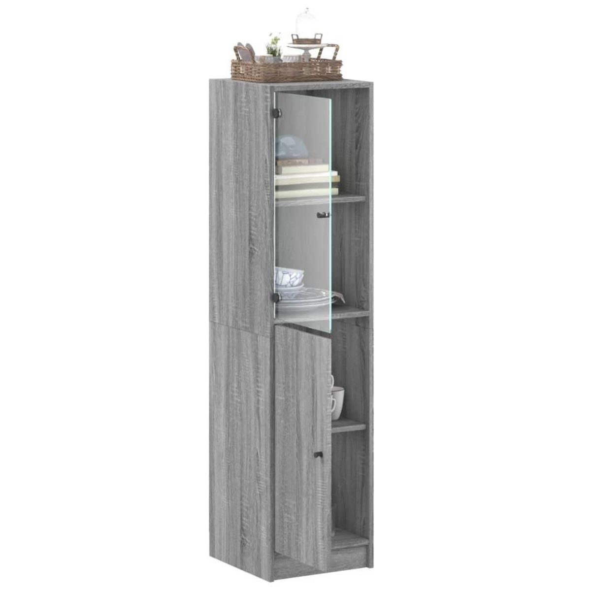 VIDAXL Buffet avec porte en verre sonoma gris 35x37x142 cm