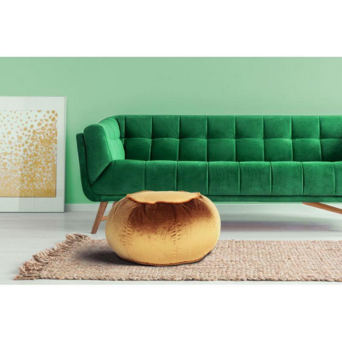 Paris Prix Pouf Rond en Velours  Taj Mahal  65cm Marron