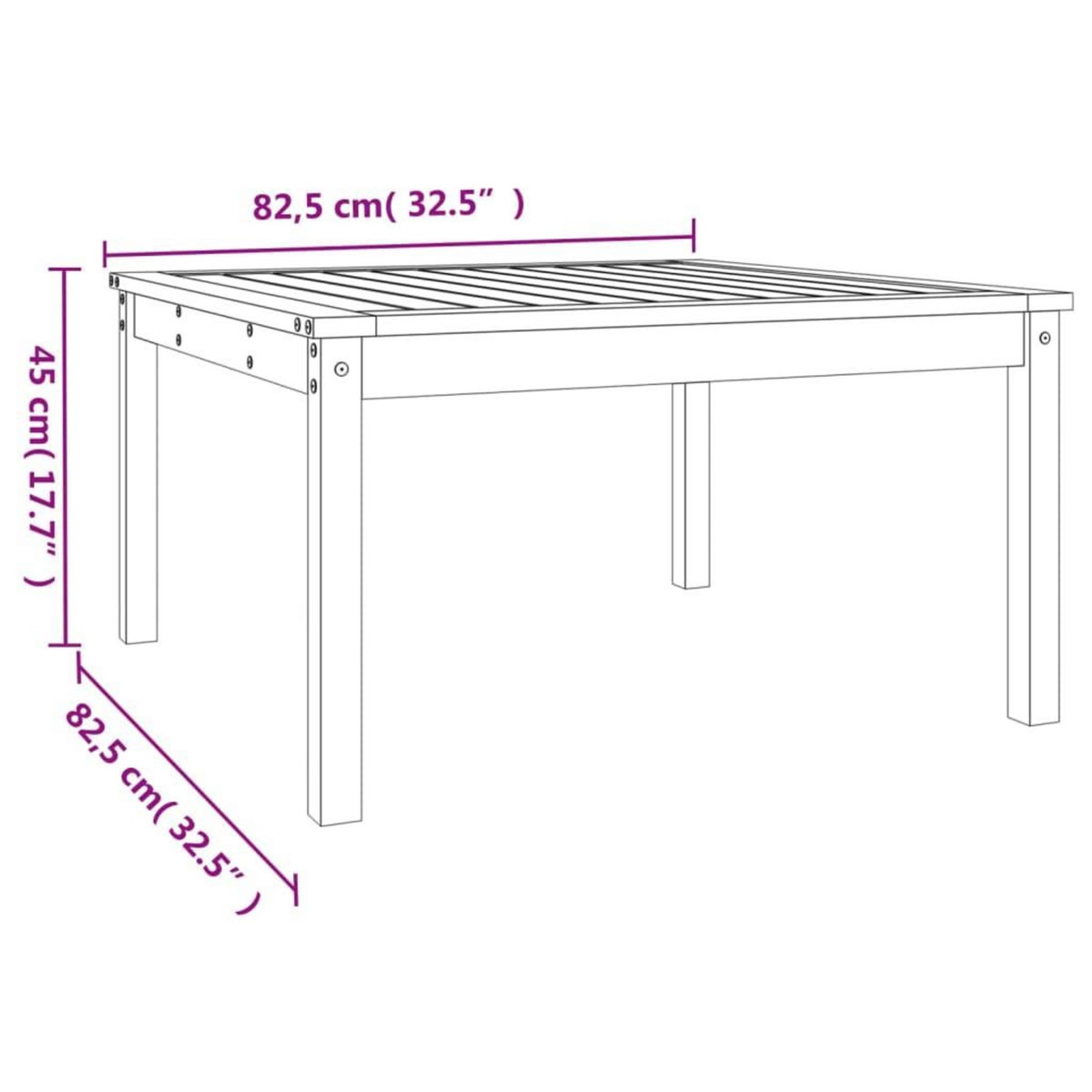 VIDAXL Table de jardin 82,5x82,5x45 cm bois massif de pin