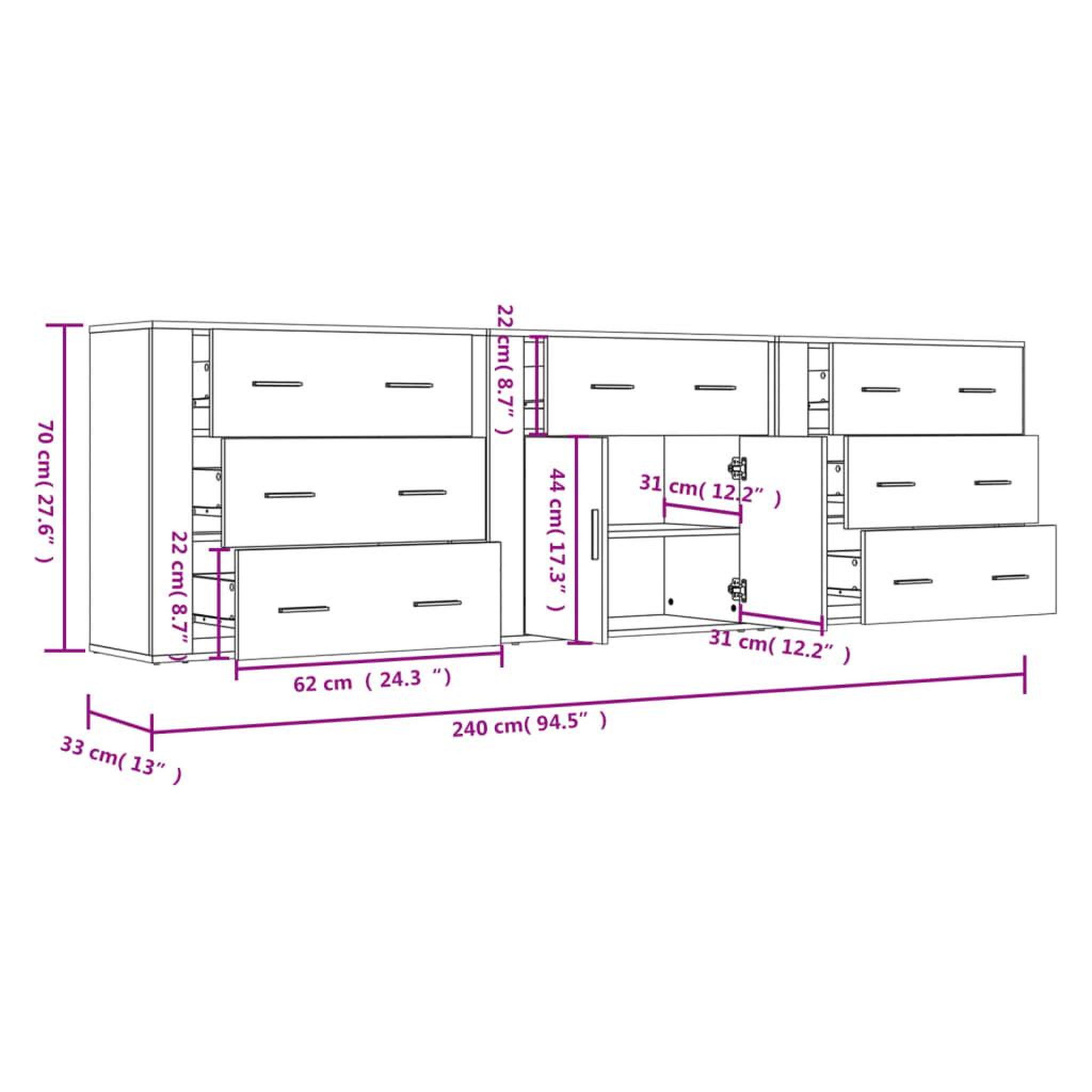Voir la diapositive 6 : VIDAXL Buffets 3 pcs Chene sonoma Bois d'ingenierie