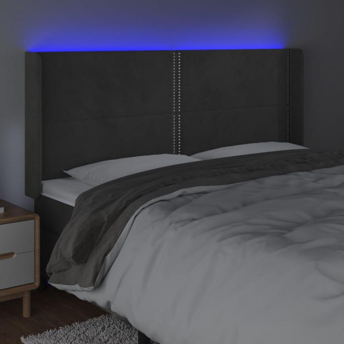VIDAXL Tete de lit a LED Gris fonce 203x16x118/128 cm Velours