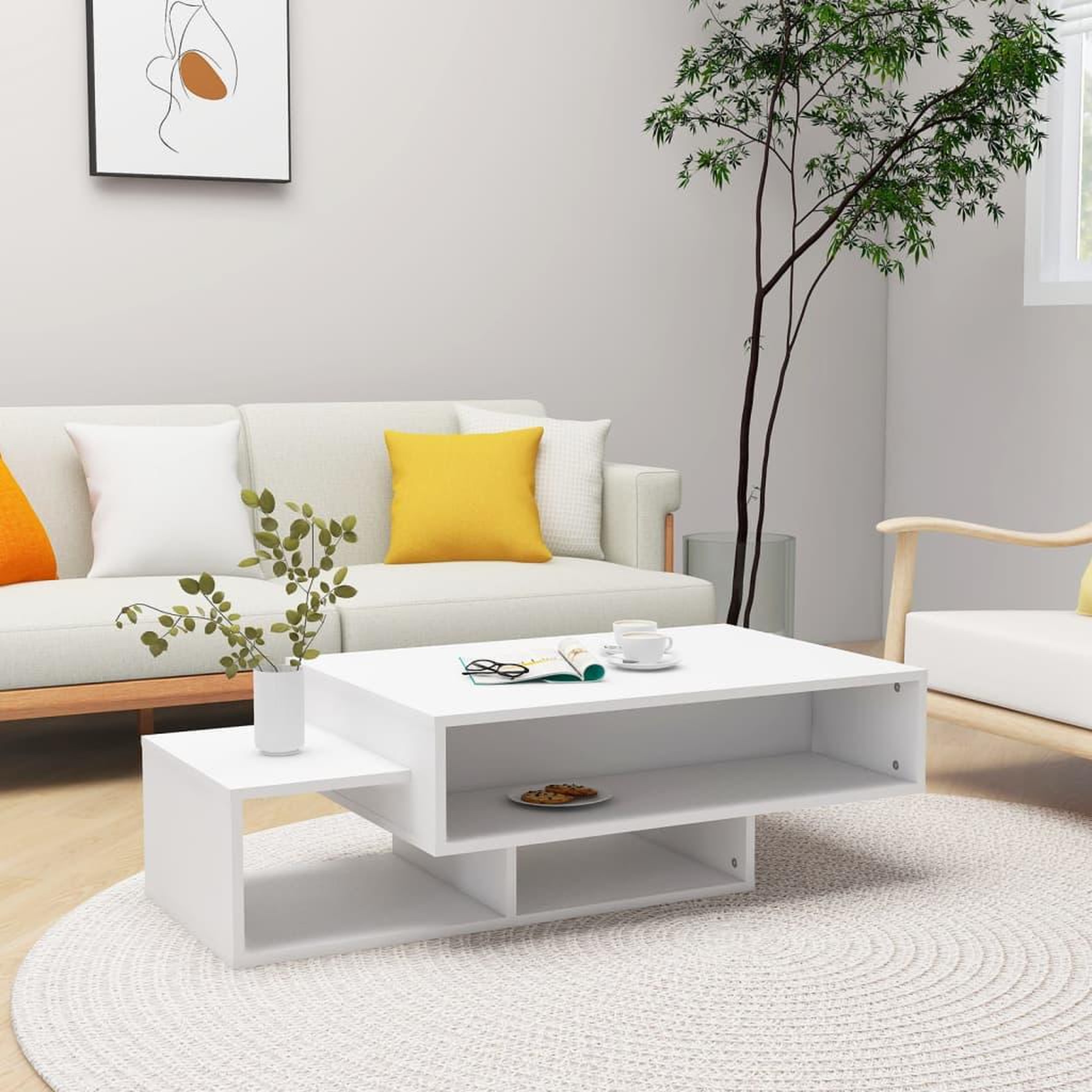 Voir la diapositive 1 : VIDAXL Table basse Blanc 105x55x32 cm Bois d'ingenierie