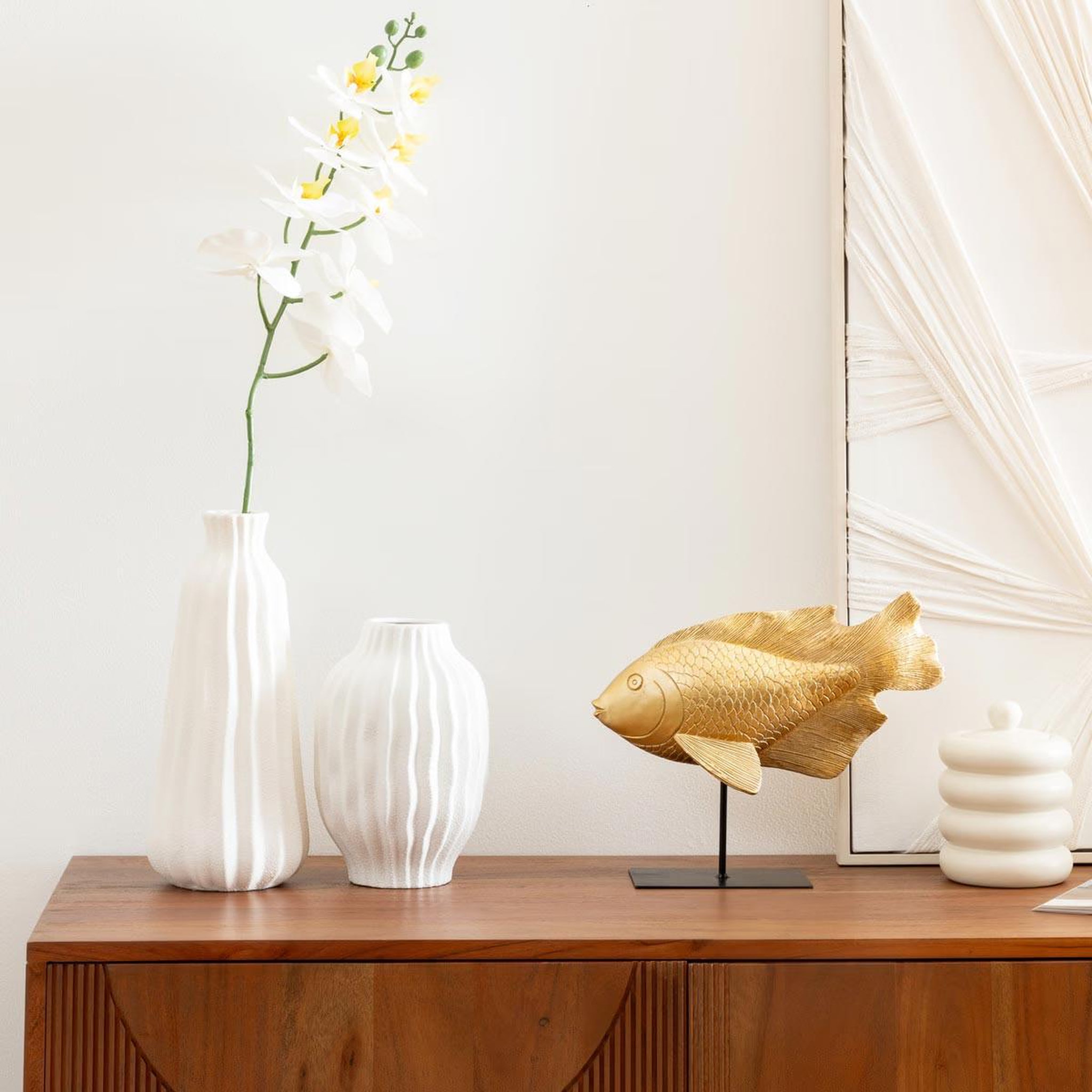 Voir la diapositive 3 : ATMOSPHERA Statuette poisson en résine  océane  25cm doré