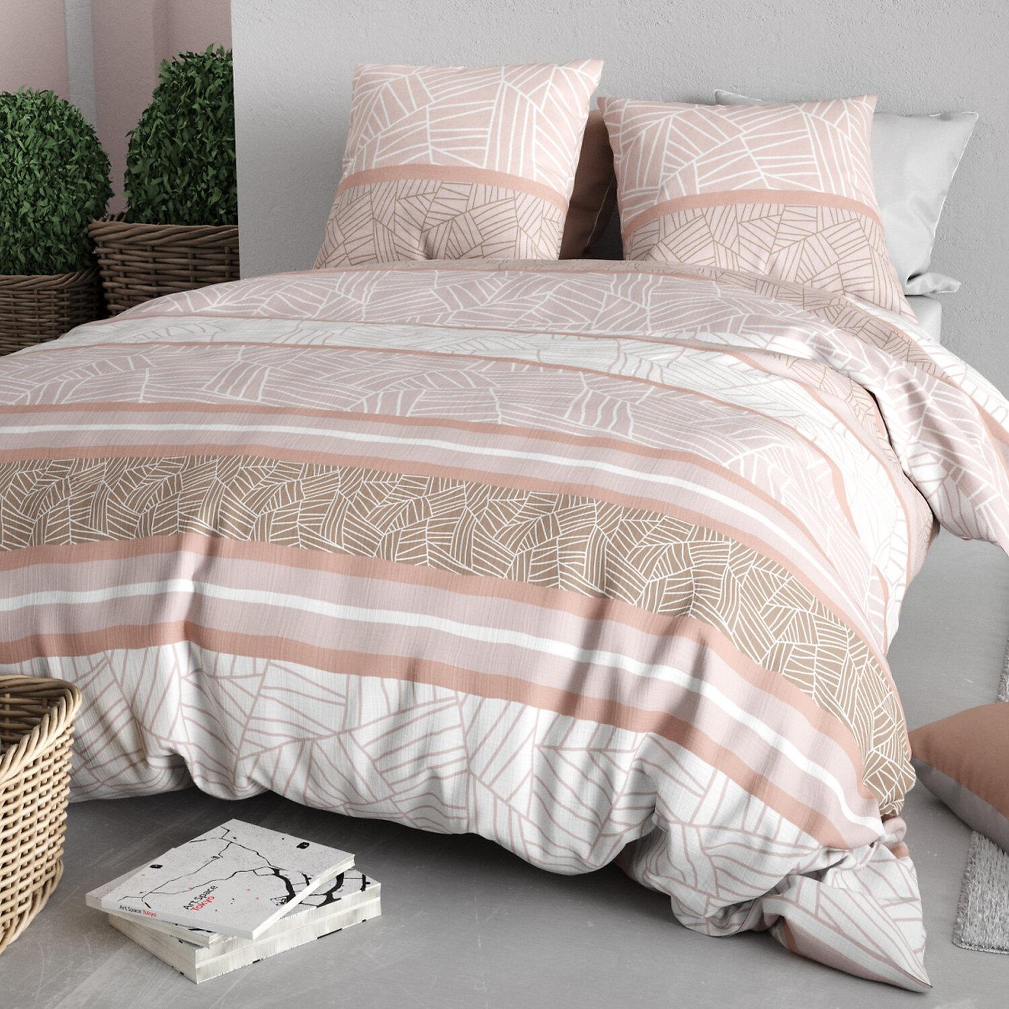 Voir la diapositive 2 : ATELIER DU COTON Parure housse de couette imprimée 100% coton 57fils trine