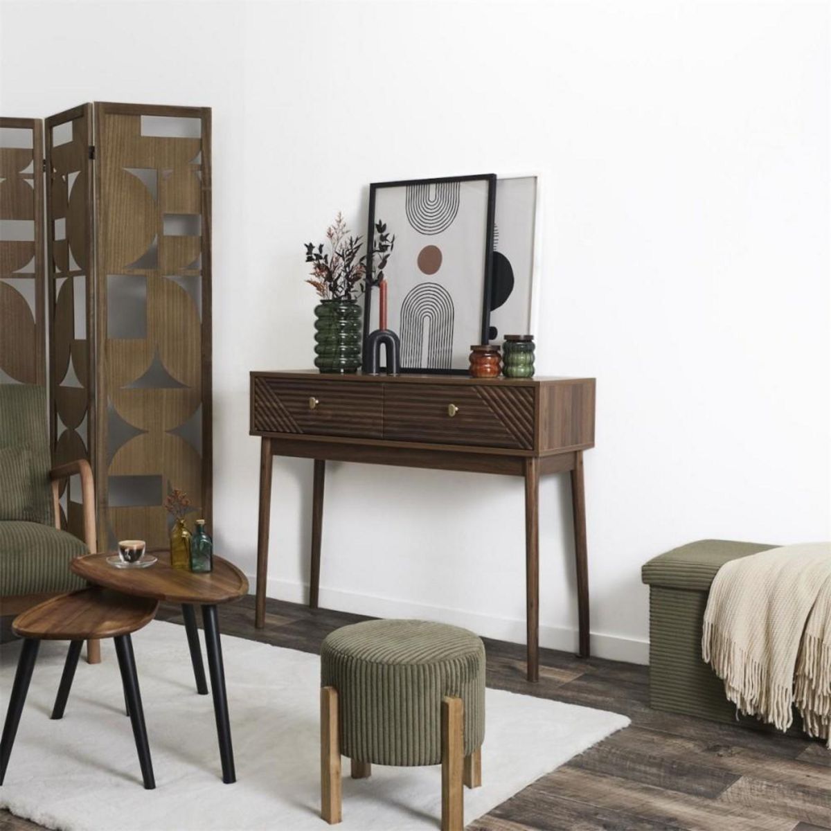 The Home Deco Factory Console 2 tiroirs marron foncé