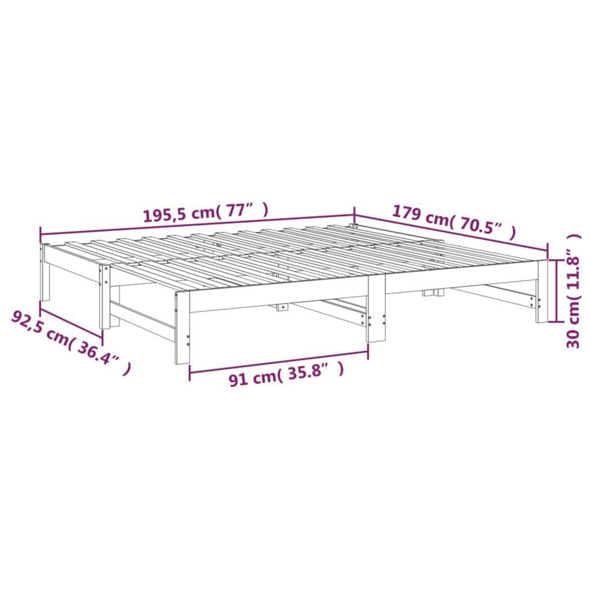 VIDAXL Lit coulissant sans matelas gris 2x(90x190) cm