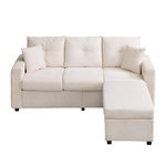 MERAX Canapé d‘angle réversible fixe 3 places tissu led. Coloris disponibles : Gris, Beige