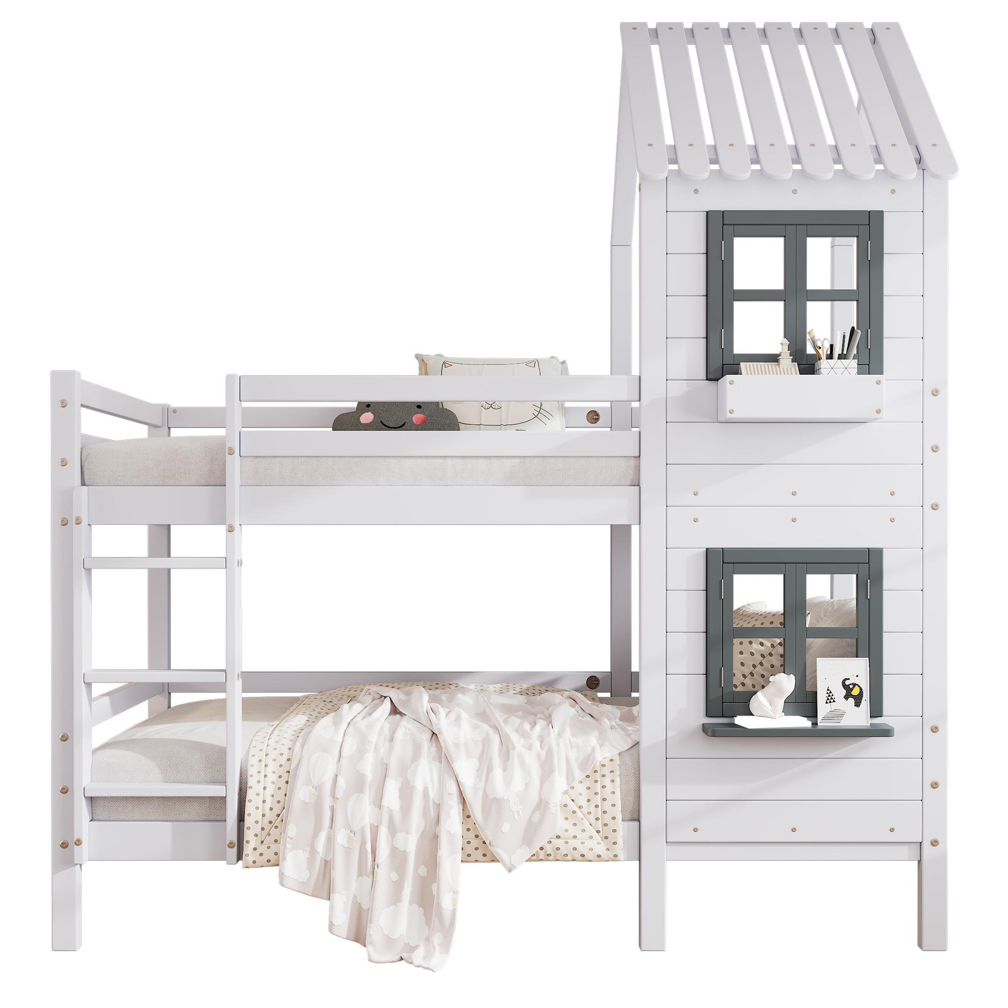 MERAX Lit superposé 90x200cm bois et mdf coloris blanc